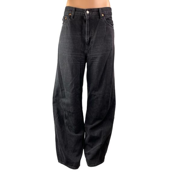 Levi's Ribcage Women's Black High Waisted Baggy Wide Leg Denim Jeans Pants Sz 30 - Picture 1 of 4